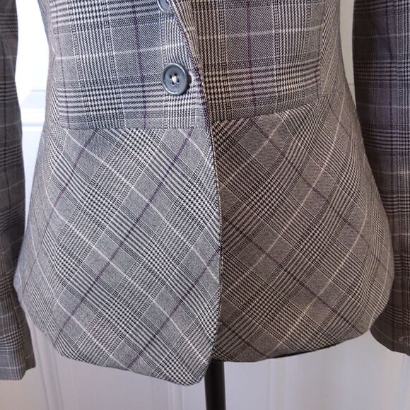 Cato two button front black charcoal gray and purple plaid jacket - Picture 4 of 15